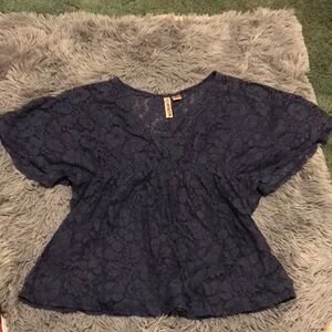 Eyeshadow Deep Blue Floral Lace Blouse